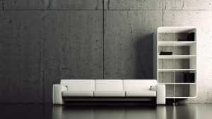 render 3D sofa y estantería