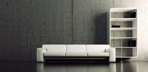 render 3D sofa y estantería