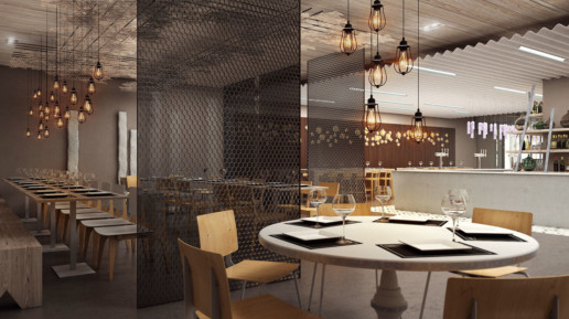 visualización 3D interior restaurante