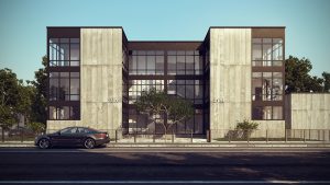 visualización arquitectura 3D edificio de oficinas