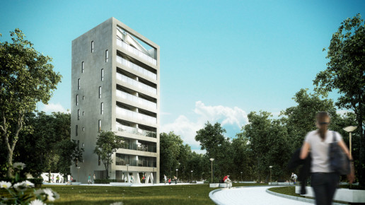 visualización 3D de un edificio residencial